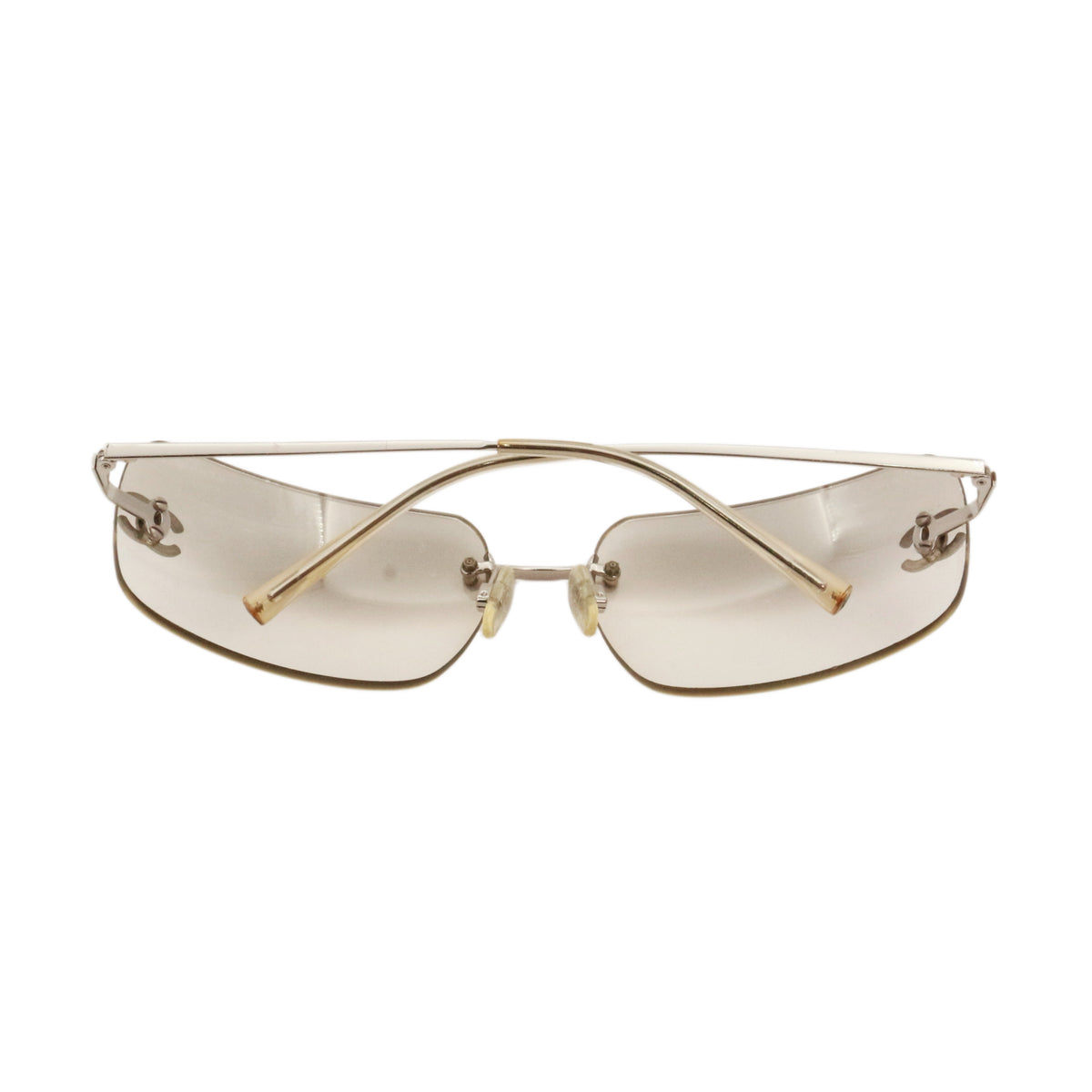 CHANEL 4017-D Y2K Grey Gradient Rhinestone CC Rimless Sunglasses [Used]