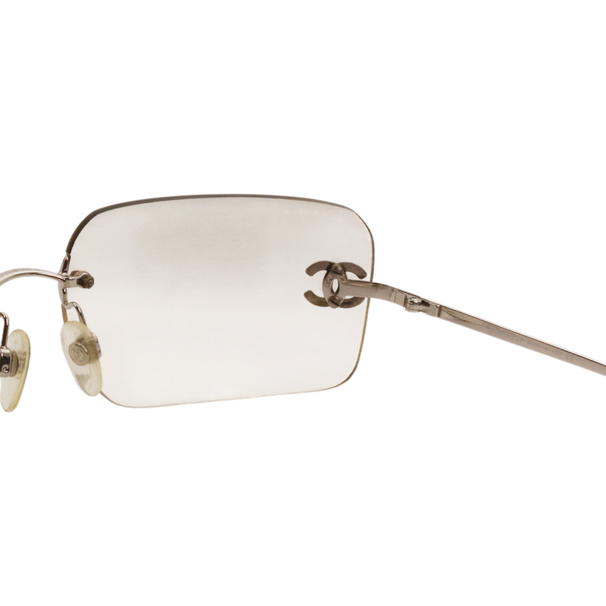 CHANEL 4017-D Y2K Grey Gradient Rhinestone CC Rimless Sunglasses [Used]