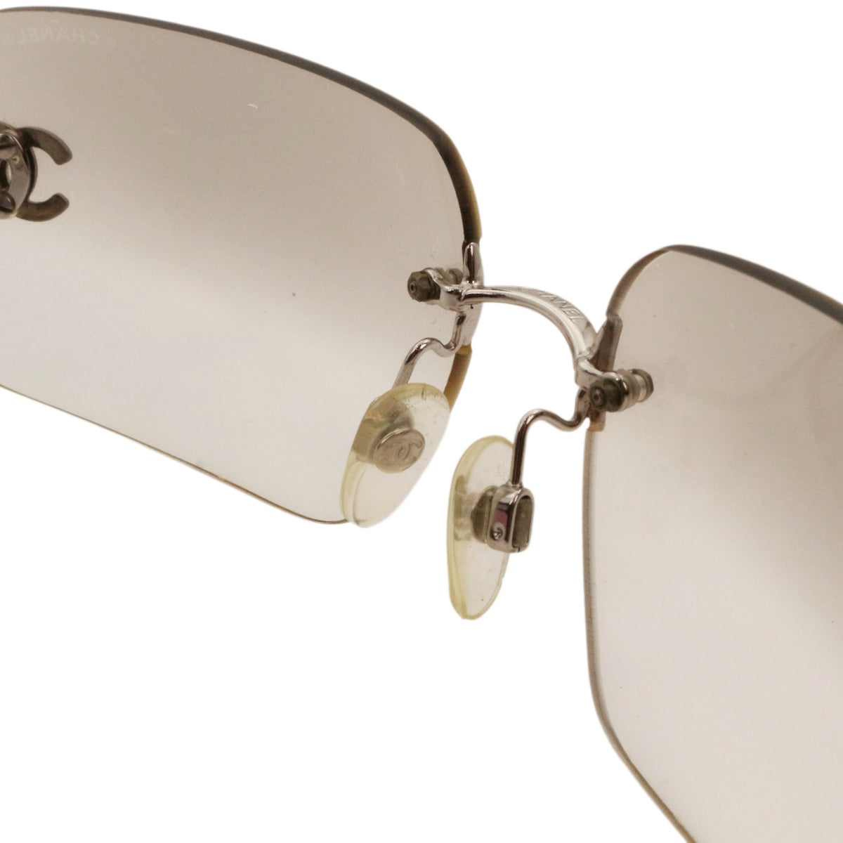 CHANEL 4017-D Y2K Grey Gradient Rhinestone CC Rimless Sunglasses [Used]