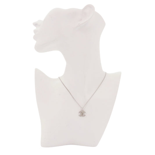 CHANEL 07V Silver Tone Rhinestone Double CC Pendant Necklace [Used]