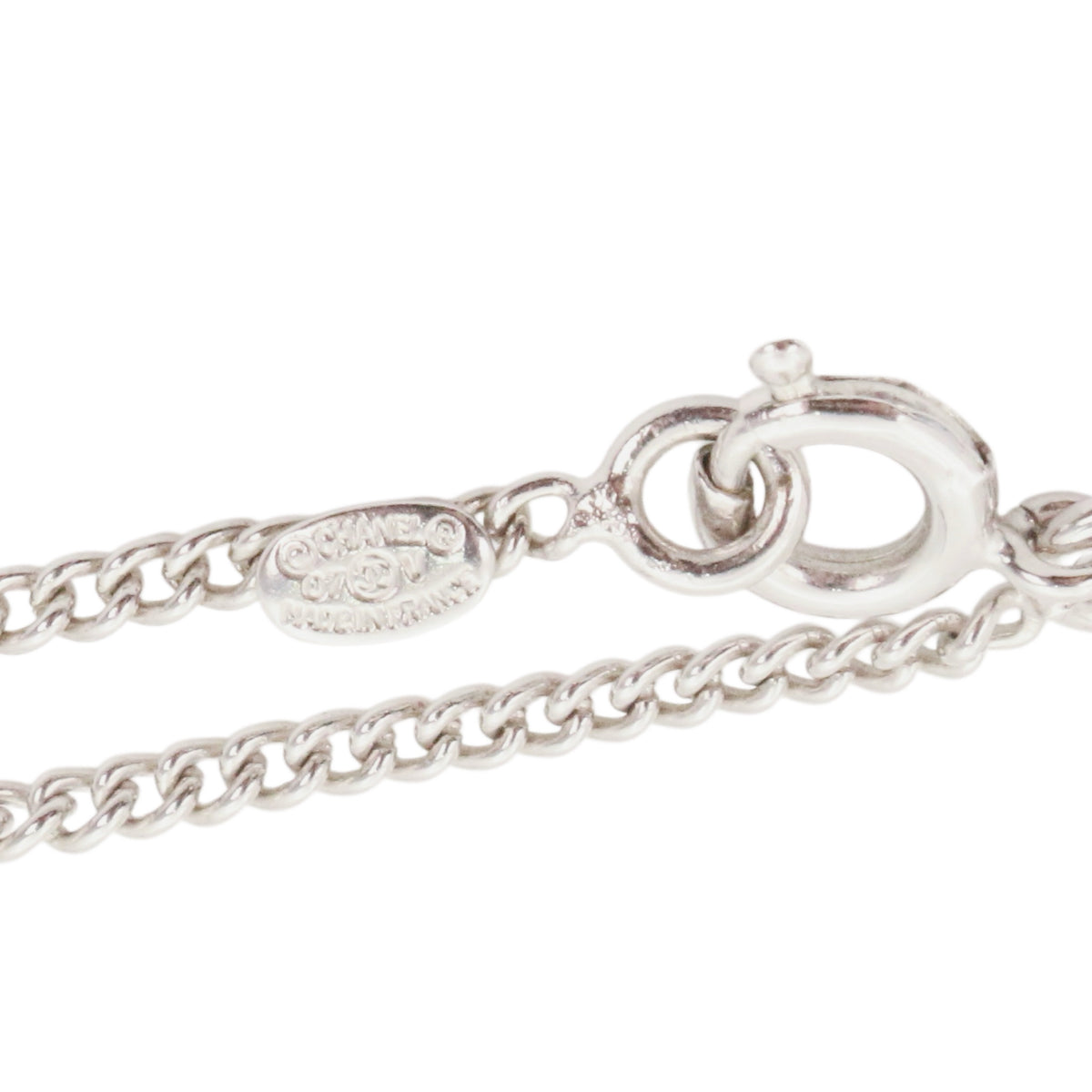 CHANEL 07V Silver Tone Rhinestone Double CC Pendant Necklace [Used]