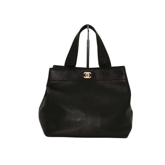 CHANEL Black Lambskin CC Turnlock Tote Bag [Used]