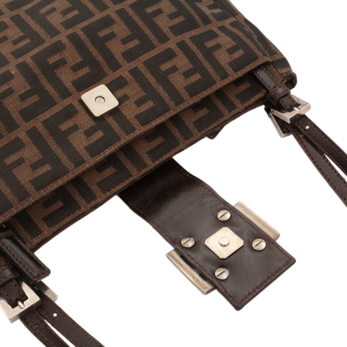 FENDI Vintage Brown Zucca Canvas FF Buckle Shoulder Bag [Used]