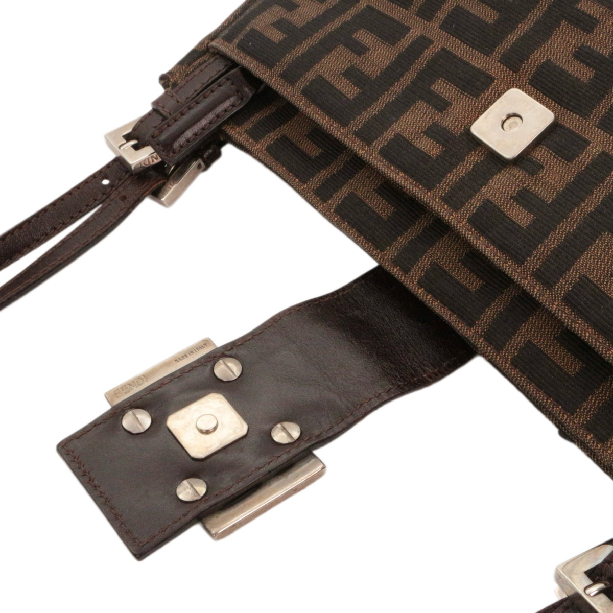 FENDI Vintage Brown Zucca Canvas FF Buckle Shoulder Bag [Used]