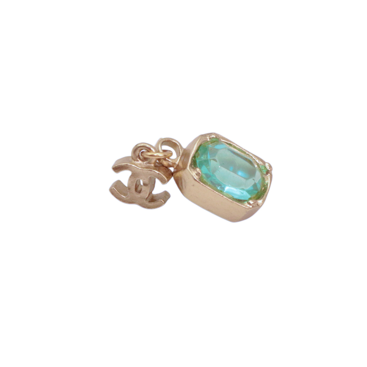 CHANEL 07A Gold Tone Blue Green Crystal Double CC Drop Earrings [Used]