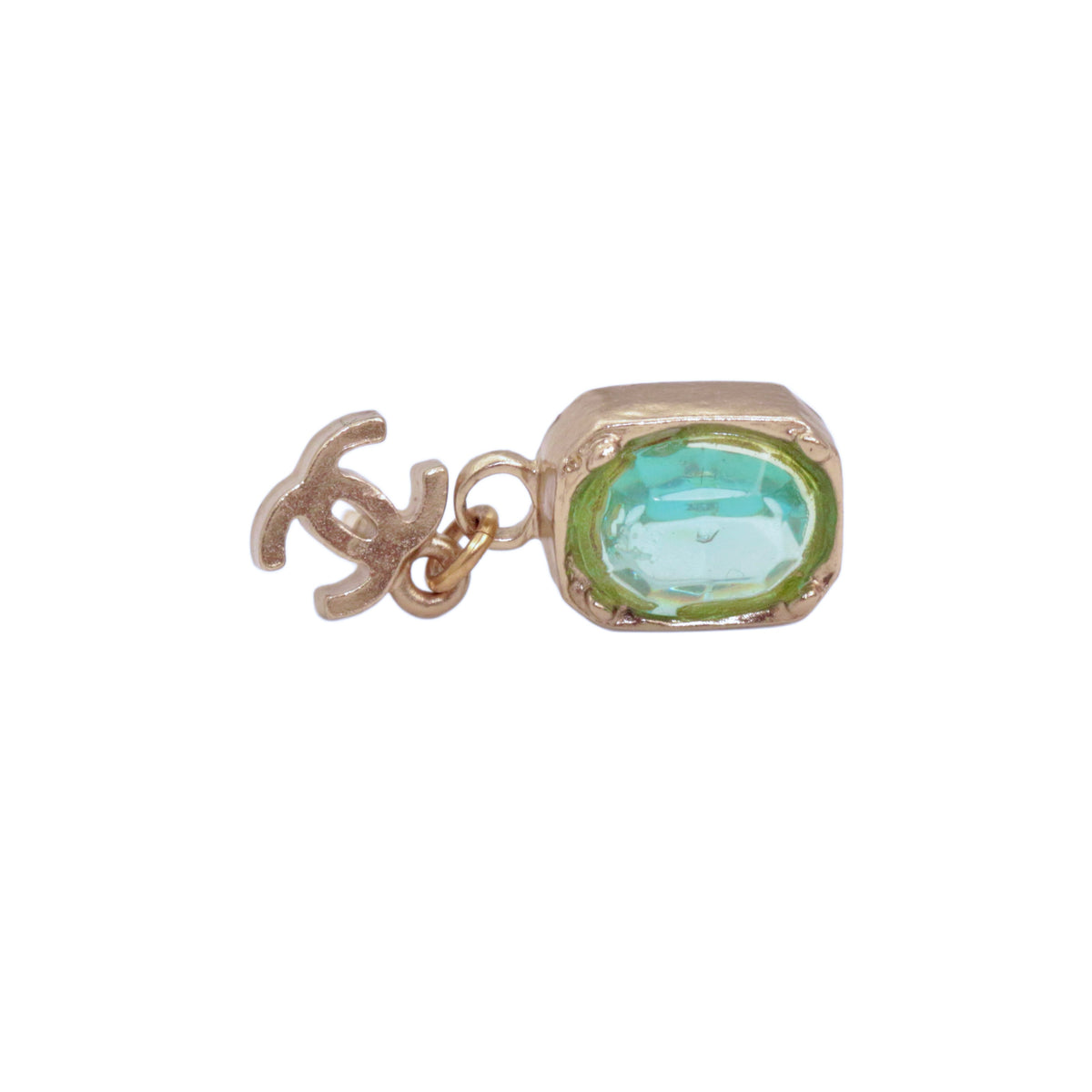 CHANEL 07A Gold Tone Blue Green Crystal Double CC Drop Earrings [Used]