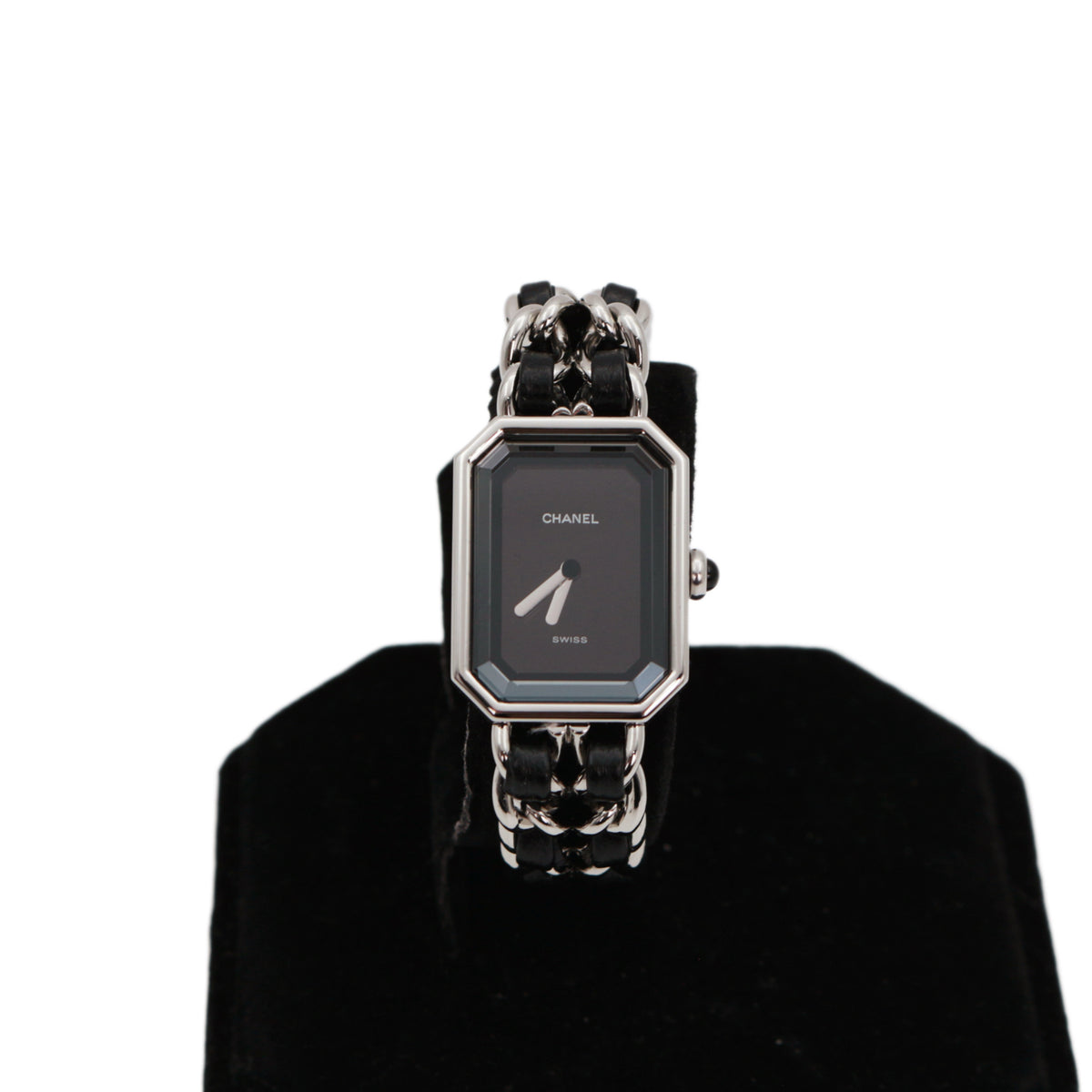 CHANEL Vintage Première Black & Silver Leather Chain Watch Size S [Used]