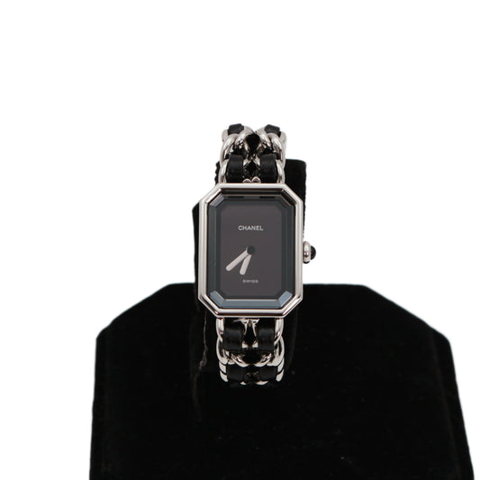 CHANEL Vintage Première Black & Silver Leather Chain Watch Size S [Used]