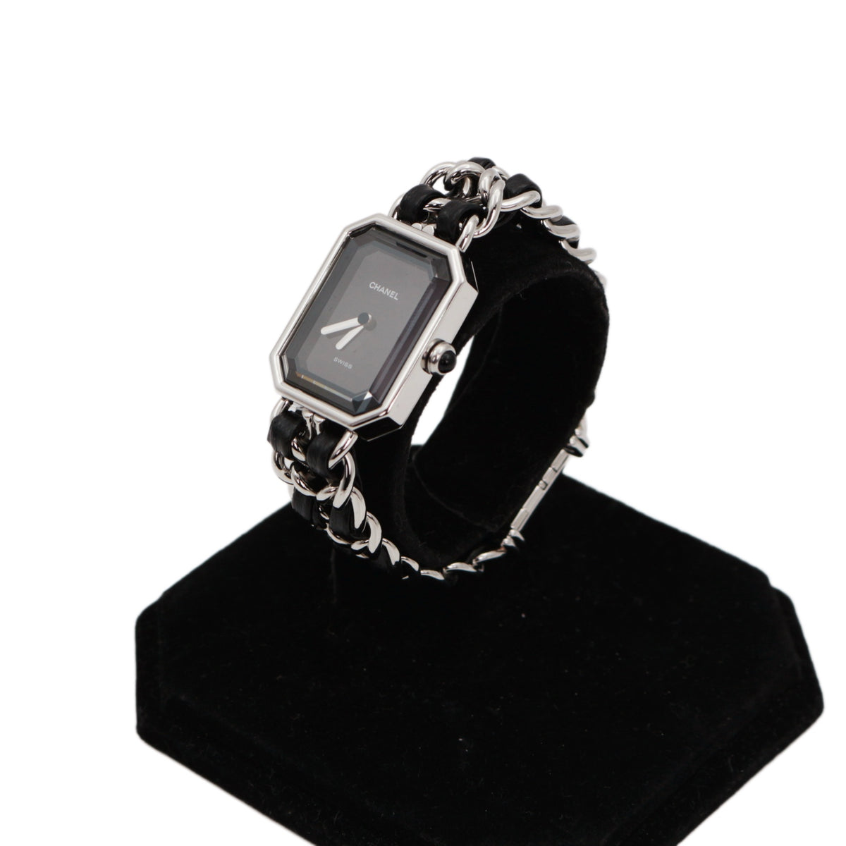 CHANEL Vintage Première Black & Silver Leather Chain Watch Size S [Used]