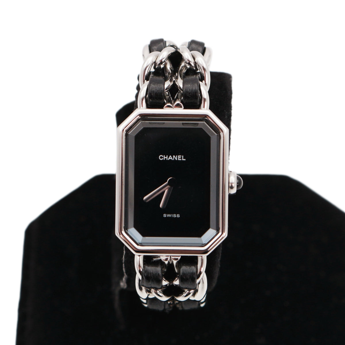 CHANEL Vintage Première Black & Silver Leather Chain Watch Size S [Used]