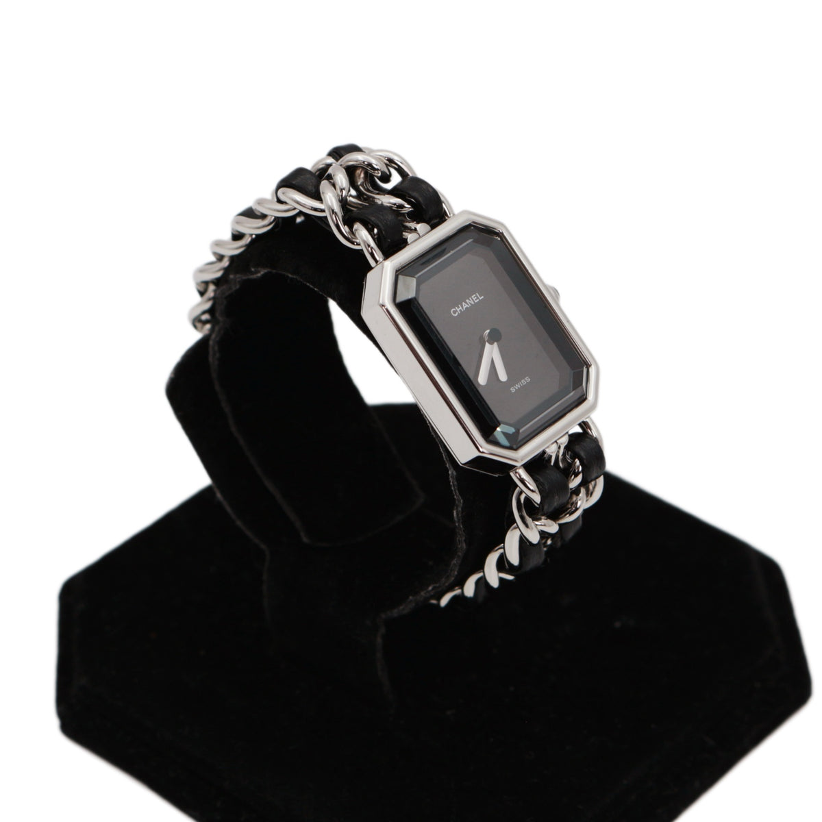 CHANEL Vintage Première Black & Silver Leather Chain Watch Size S [Used]