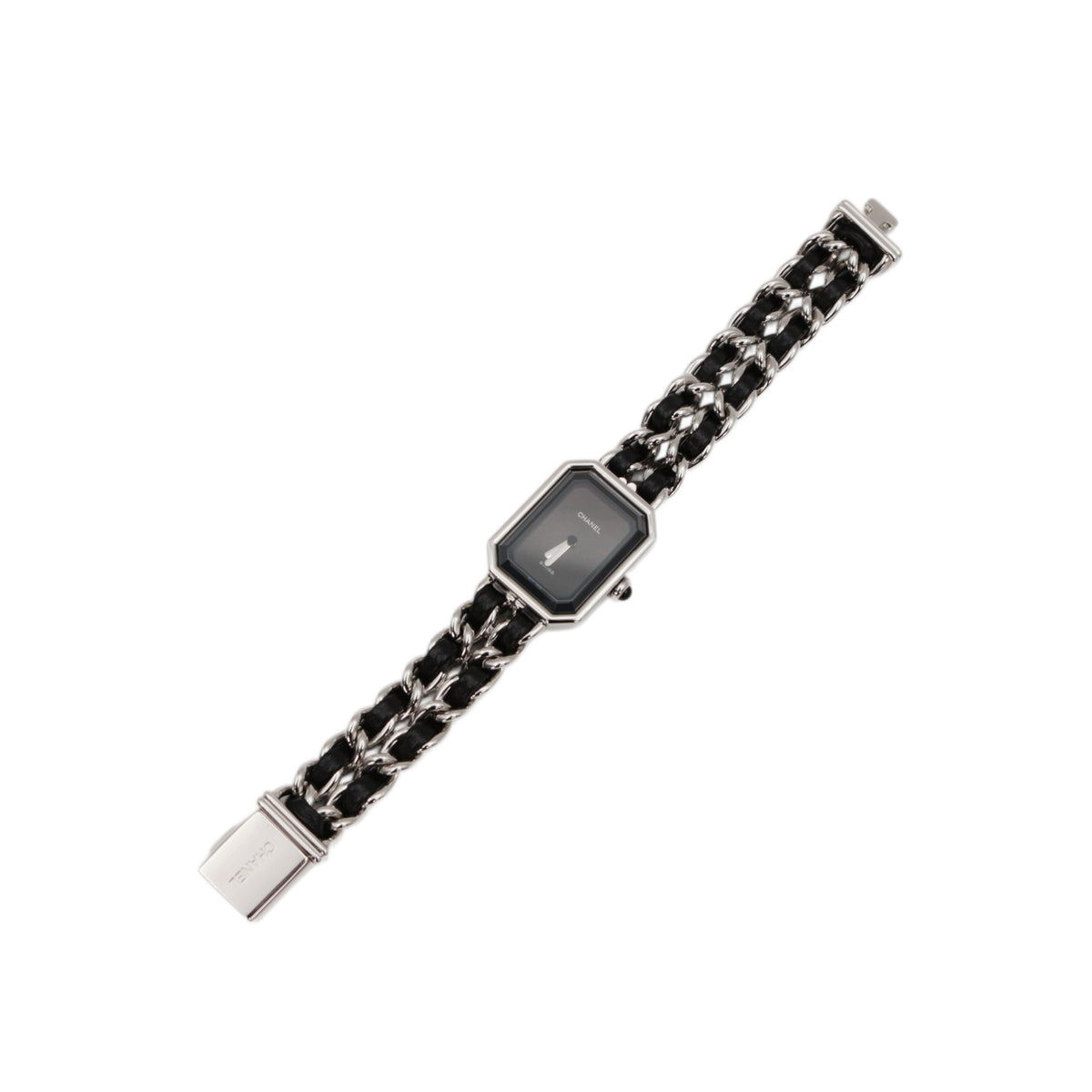CHANEL Vintage Première Black & Silver Leather Chain Watch Size S [Used]