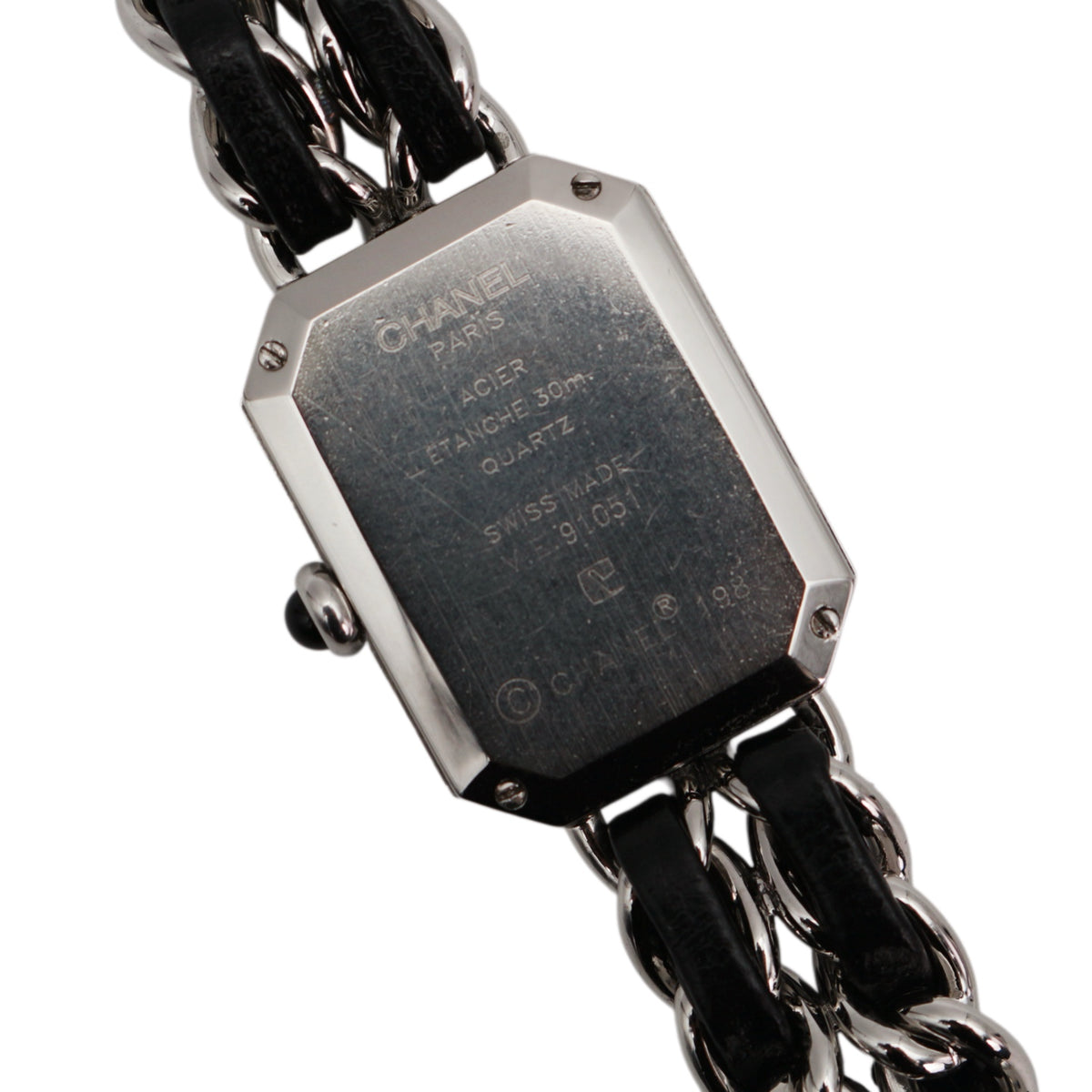 CHANEL Vintage Première Black & Silver Leather Chain Watch Size S [Used]