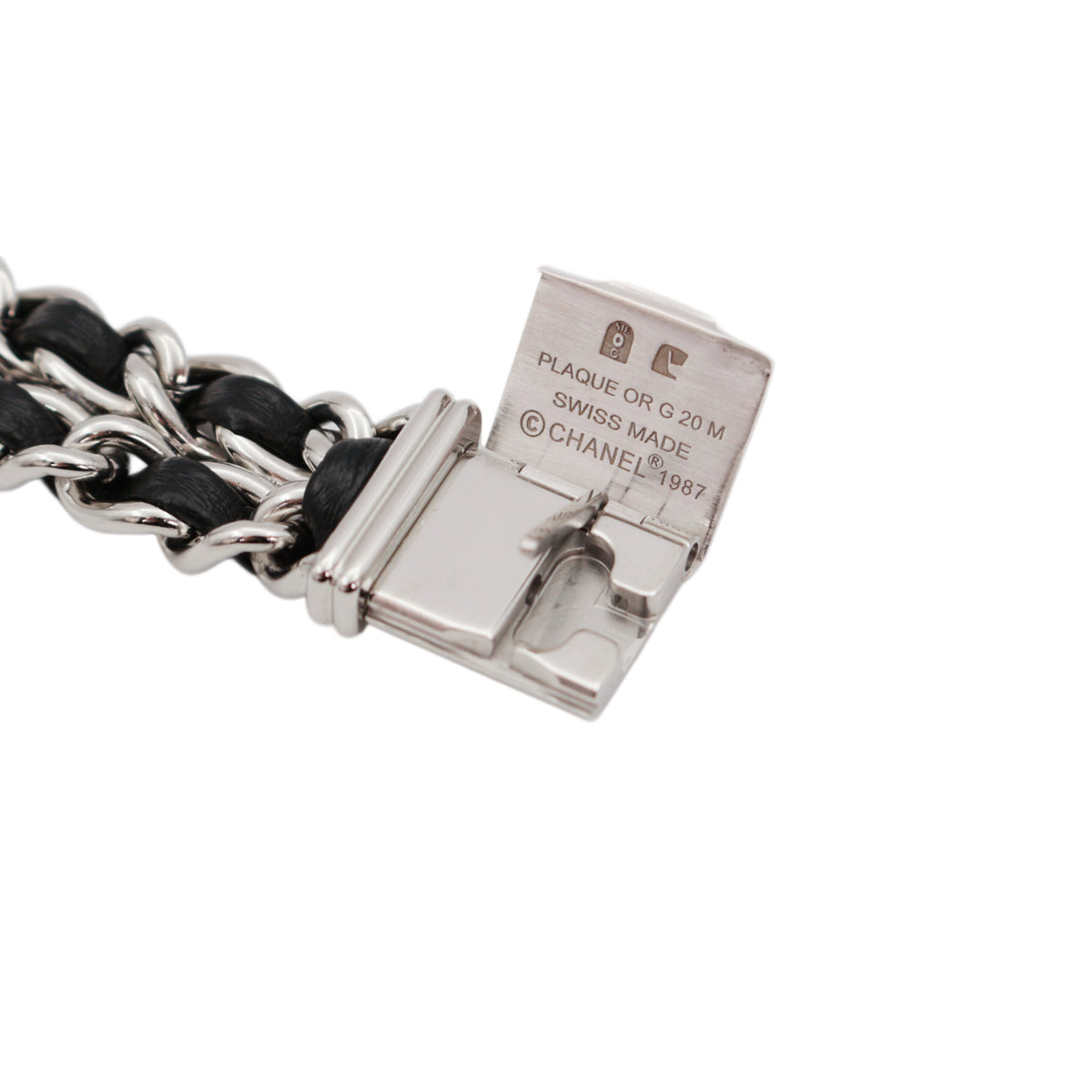 CHANEL Vintage Première Black & Silver Leather Chain Watch Size S [Used]
