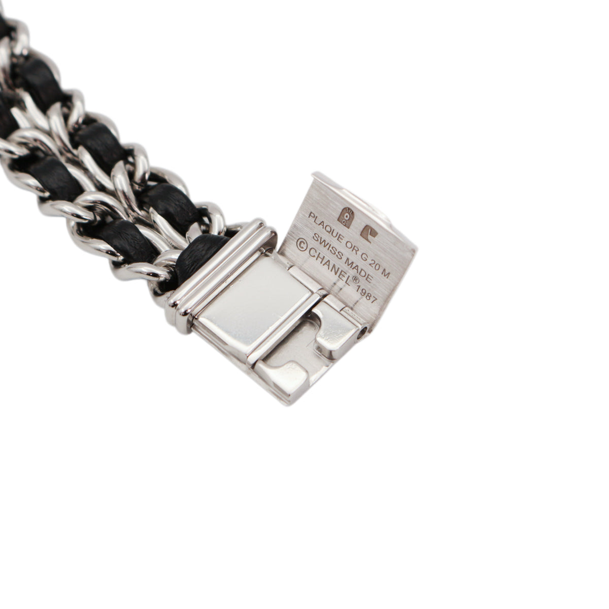 CHANEL Vintage Première Black & Silver Leather Chain Watch Size S [Used]