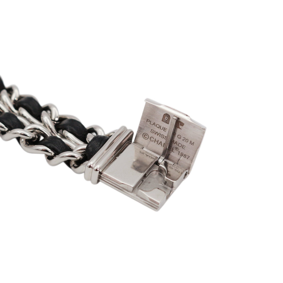 CHANEL Vintage Première Black & Silver Leather Chain Watch Size S [Used]