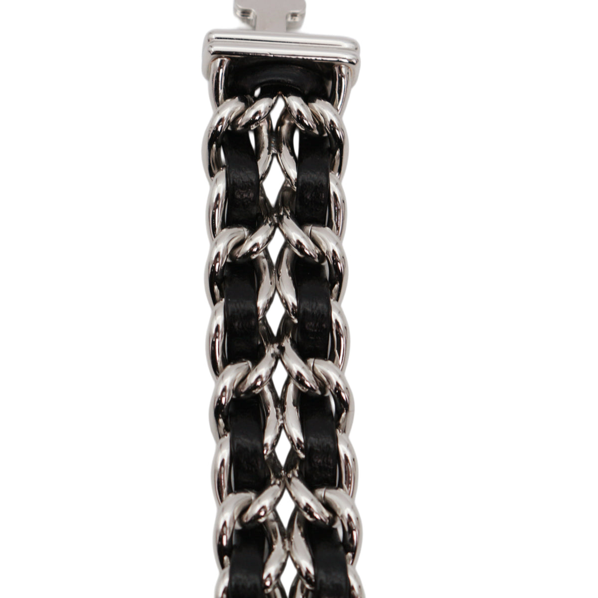 CHANEL Vintage Première Black & Silver Leather Chain Watch Size S [Used]