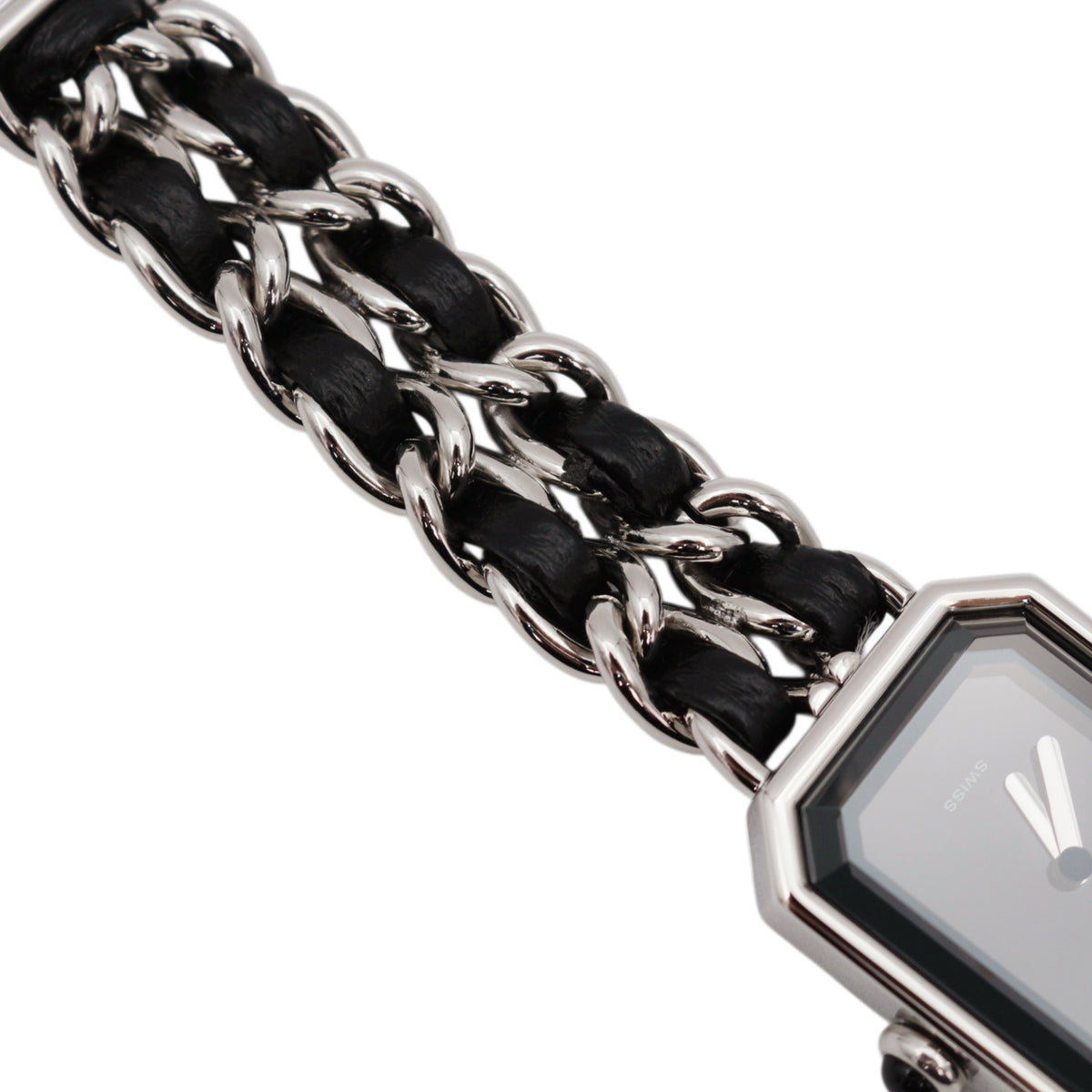 CHANEL Vintage Première Black & Silver Leather Chain Watch Size S [Used]