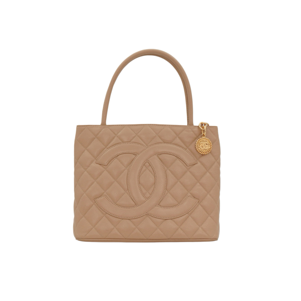 CHANEL Beige Caviar Medallion Tote Bag [Used]
