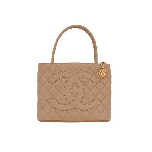 CHANEL Beige Caviar Medallion Tote Bag [Used]