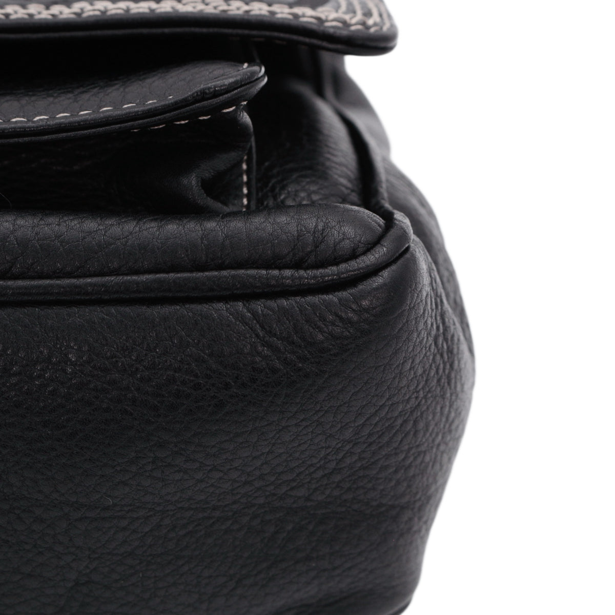 LOEWE Vintage Black Leather Anagram Flap Messenger Bag [Used]