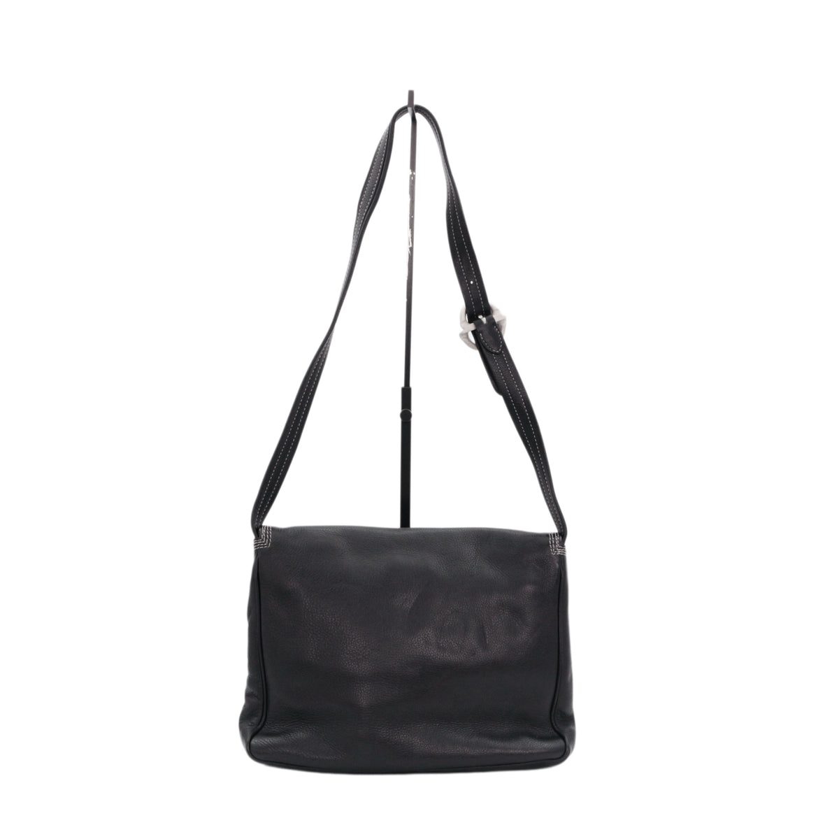 LOEWE Vintage Black Leather Anagram Flap Messenger Bag [Used]