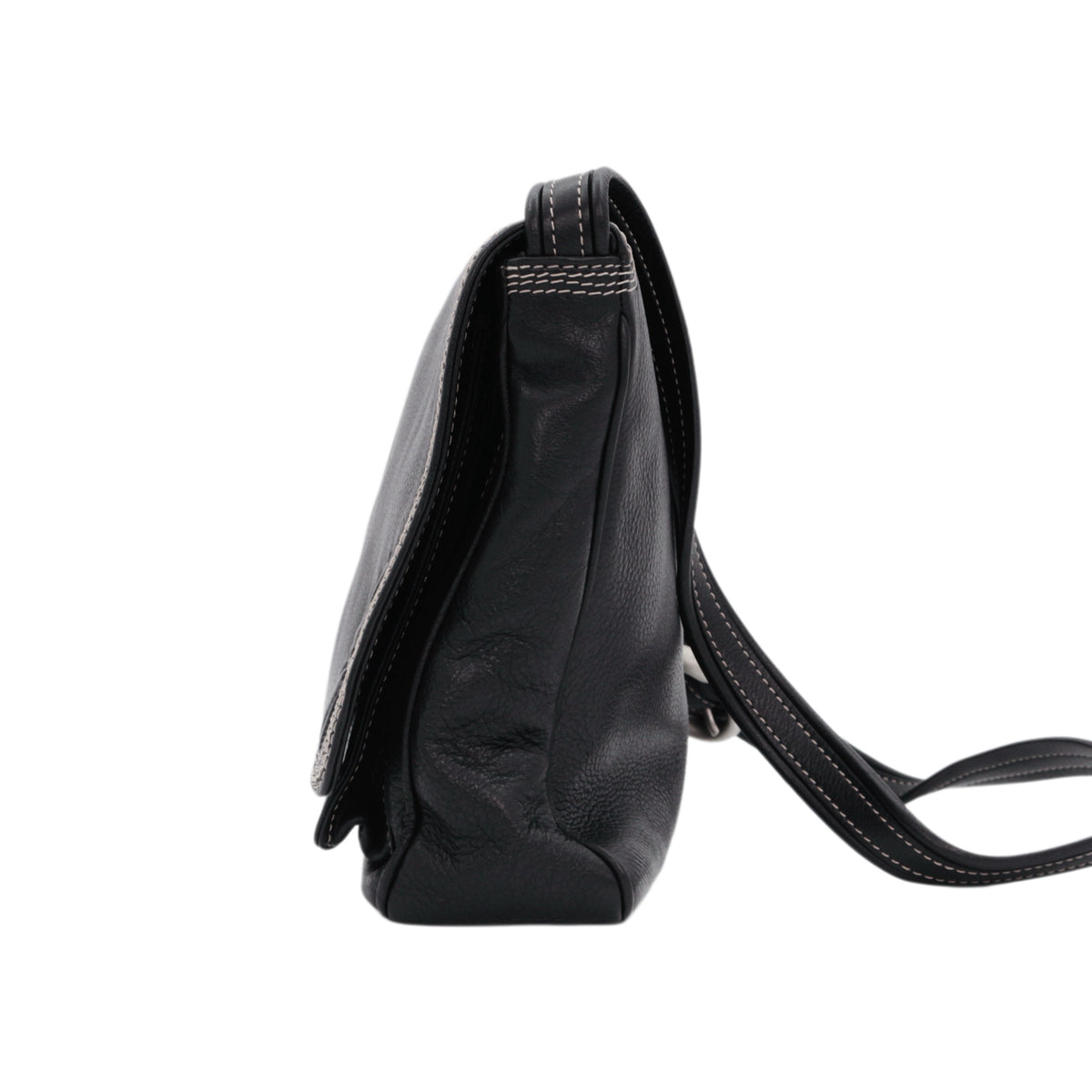 LOEWE Vintage Black Leather Anagram Flap Messenger Bag [Used]