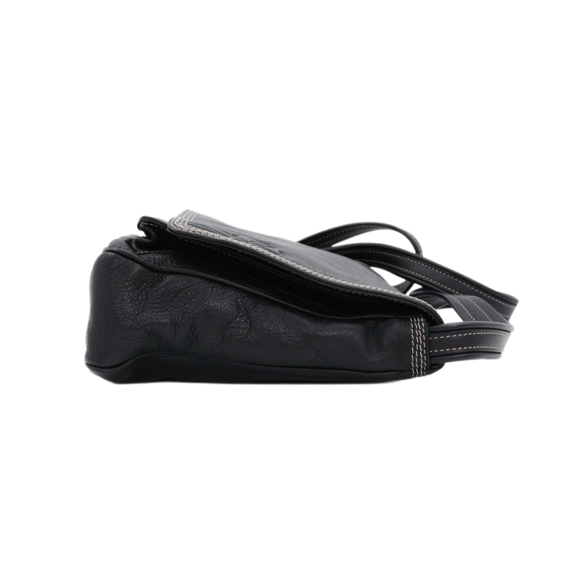 LOEWE Vintage Black Leather Anagram Flap Messenger Bag [Used]