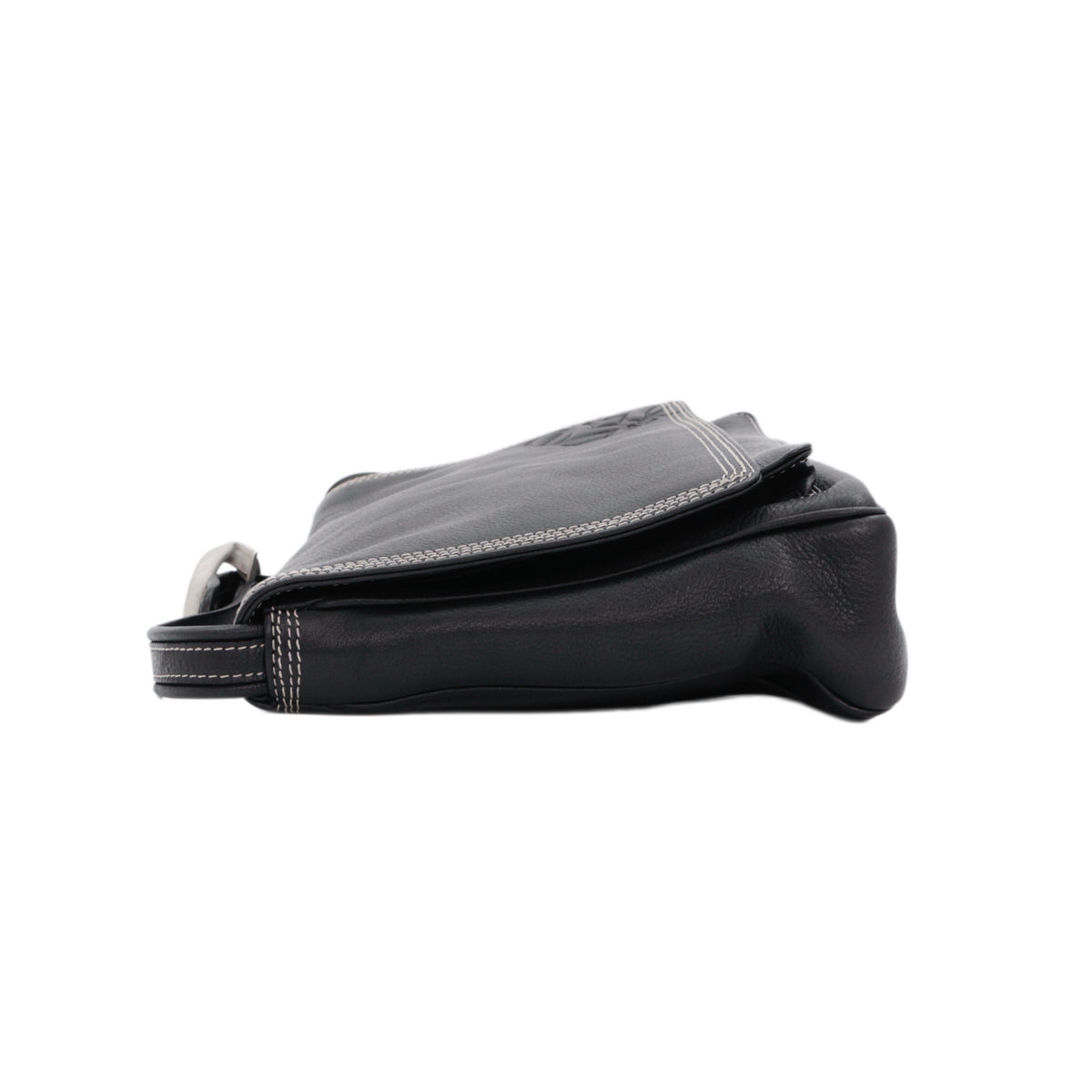 LOEWE Vintage Black Leather Anagram Flap Messenger Bag [Used]