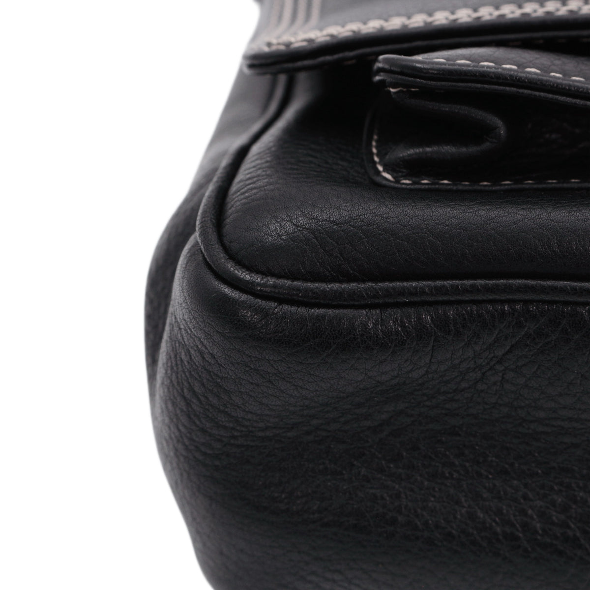 LOEWE Vintage Black Leather Anagram Flap Messenger Bag [Used]