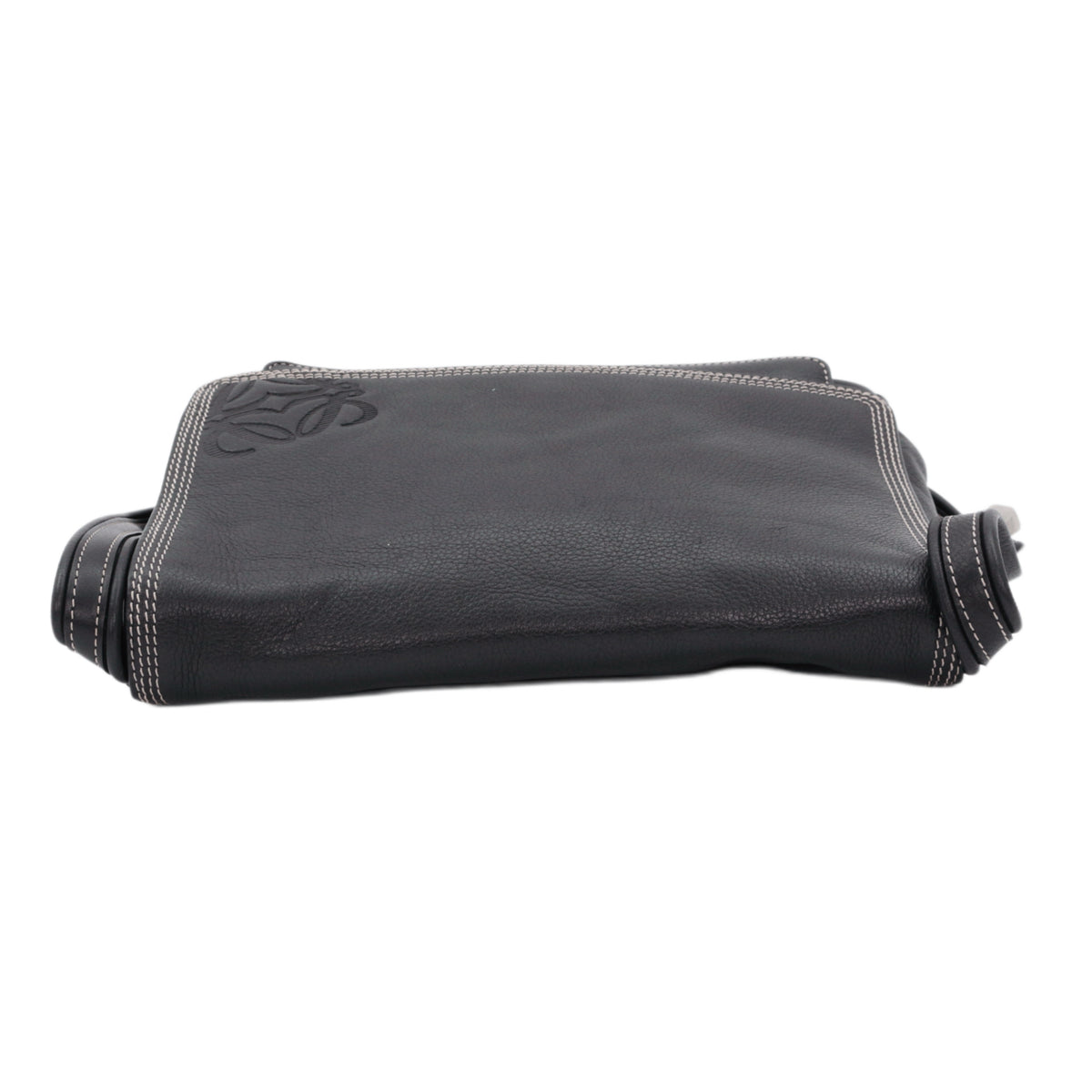 LOEWE Vintage Black Leather Anagram Flap Messenger Bag [Used]