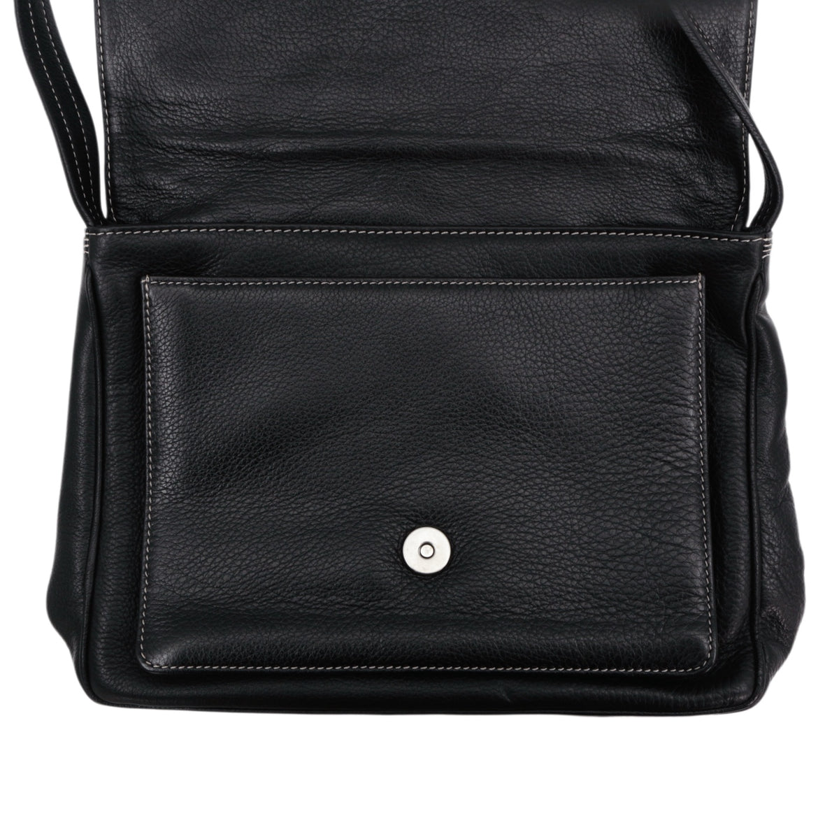 LOEWE Vintage Black Leather Anagram Flap Messenger Bag [Used]