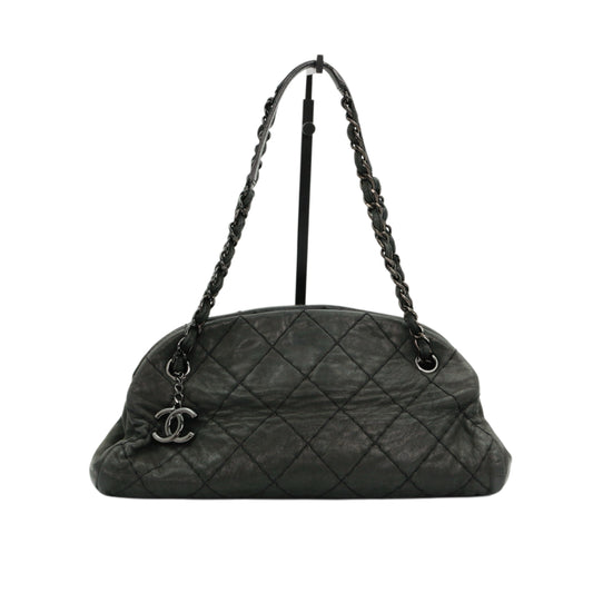 CHANEL Grey Green Quilted Calfskin CC Charm Bowling Shoulder Bag [Used]