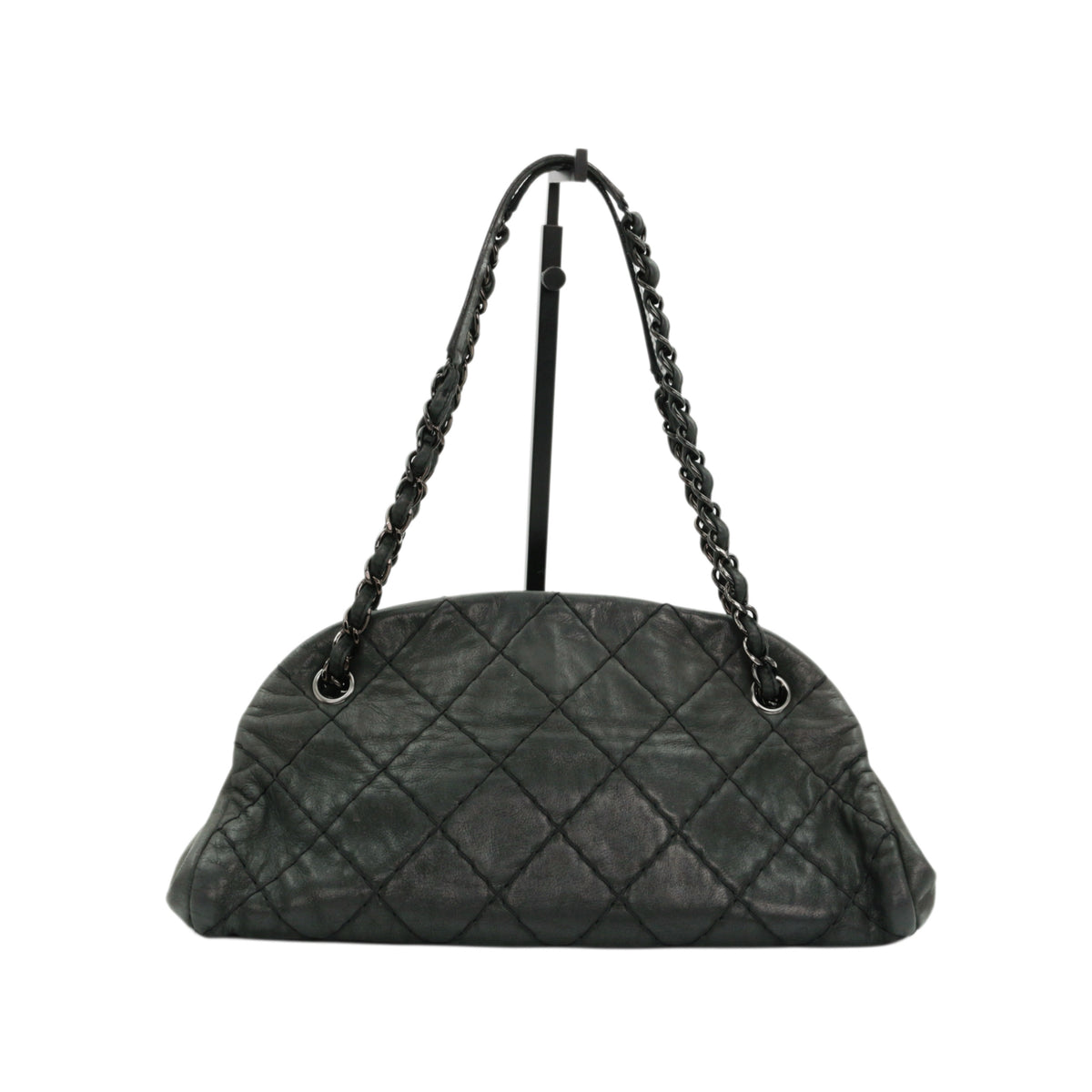 CHANEL Grey Green Quilted Calfskin CC Charm Bowling Shoulder Bag [Used]