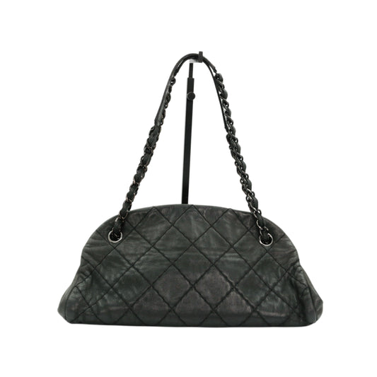 CHANEL Grey Green Quilted Calfskin CC Charm Bowling Shoulder Bag [Used]
