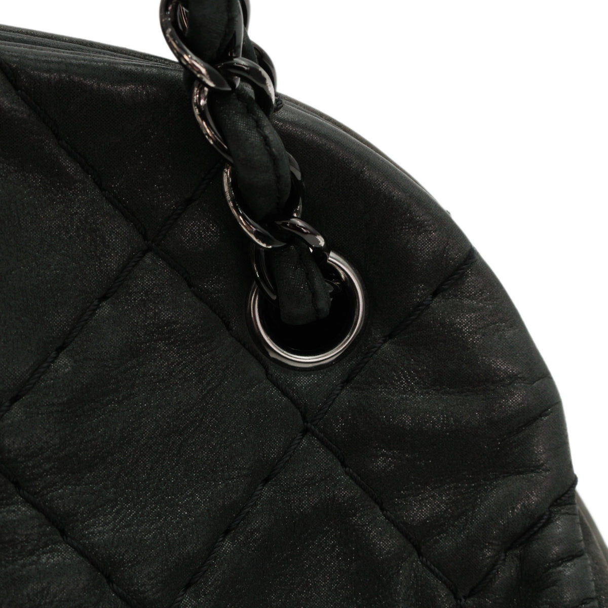 CHANEL Grey Green Quilted Calfskin CC Charm Bowling Shoulder Bag [Used]