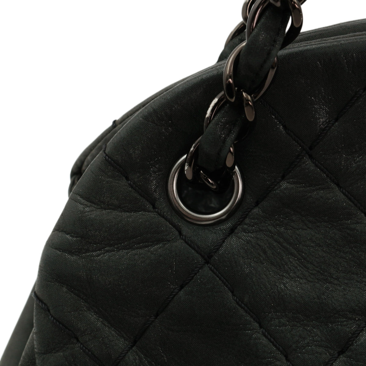 CHANEL Grey Green Quilted Calfskin CC Charm Bowling Shoulder Bag [Used]