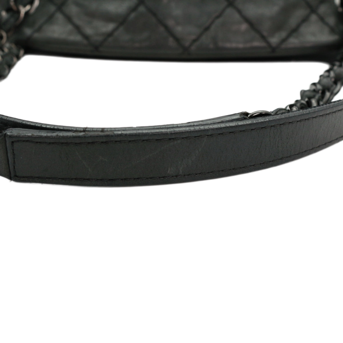 CHANEL Grey Green Quilted Calfskin CC Charm Bowling Shoulder Bag [Used]