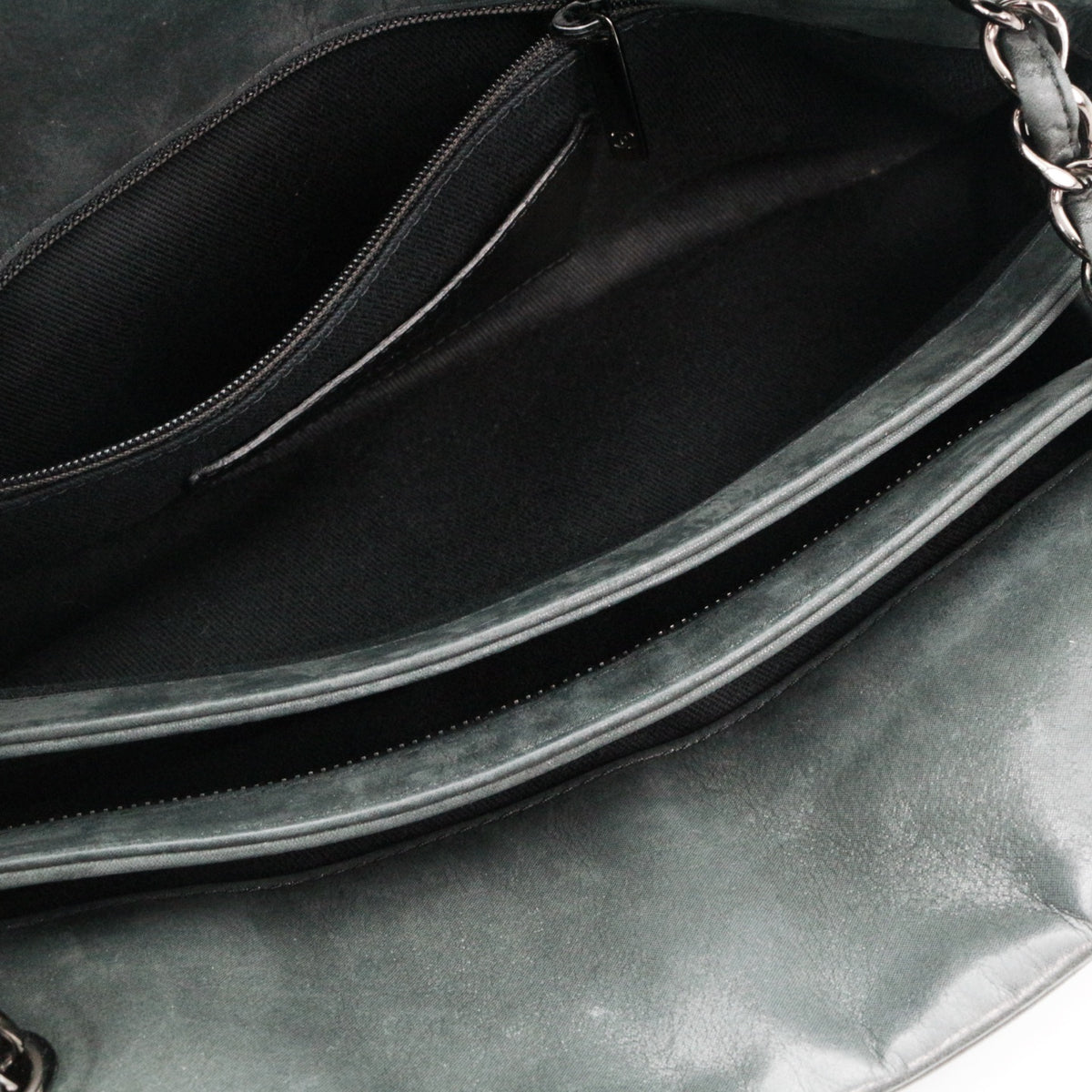CHANEL Grey Green Quilted Calfskin CC Charm Bowling Shoulder Bag [Used]