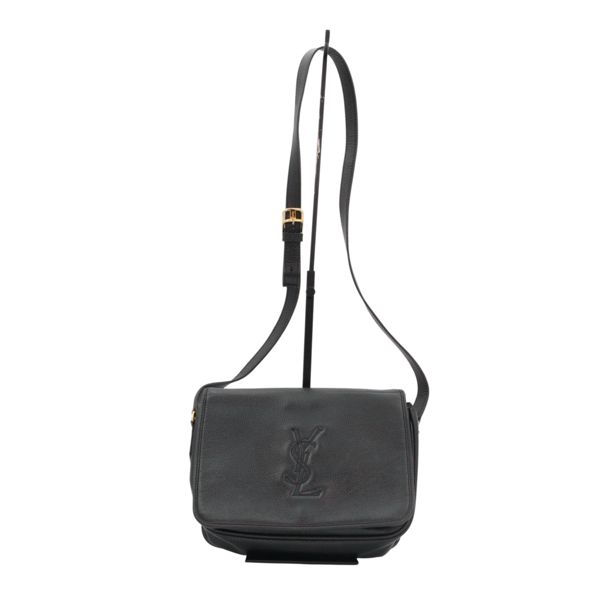 YVES SAINT LAURENT Vintage Black Leather YSL Logo Flap Shoulder Bag [Used]