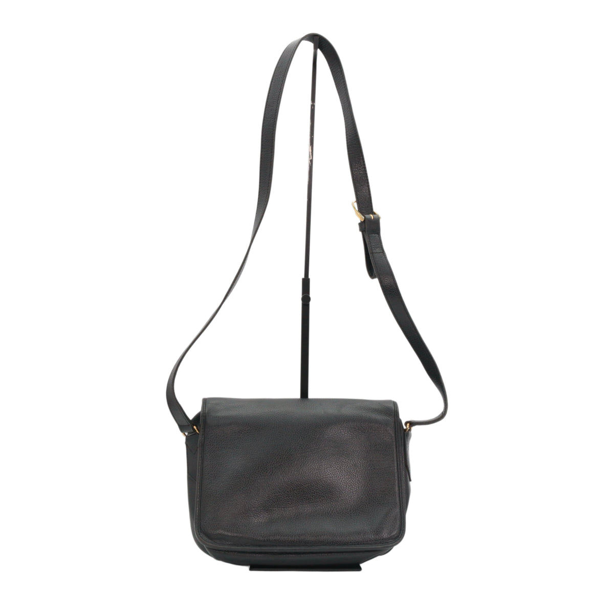 YVES SAINT LAURENT Vintage Black Leather YSL Logo Flap Shoulder Bag [Used]