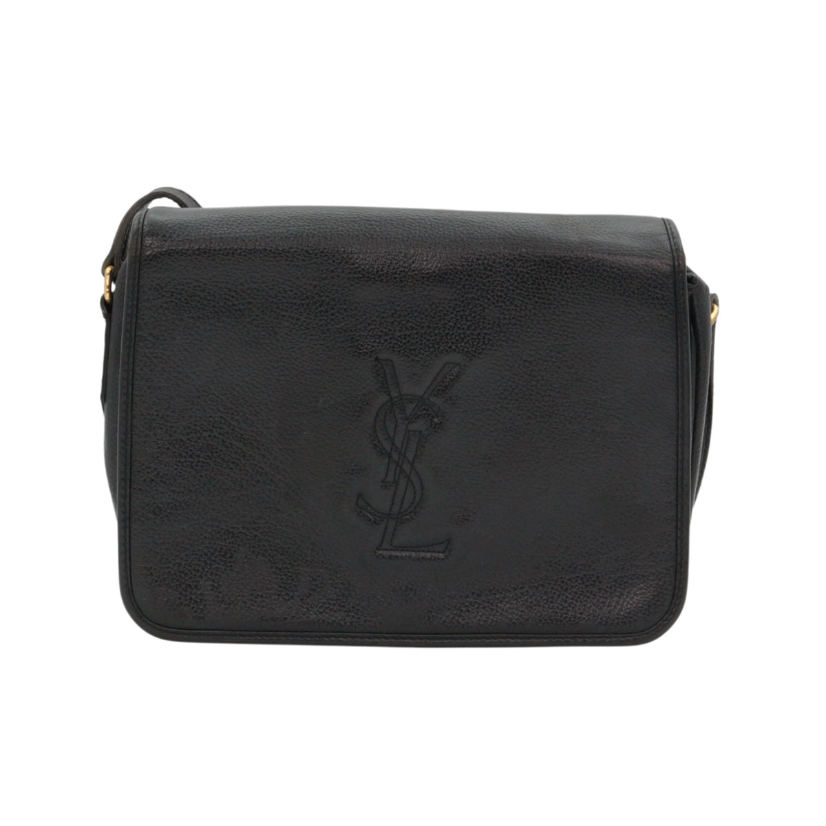 YVES SAINT LAURENT Vintage Black Leather YSL Logo Flap Shoulder Bag [Used]