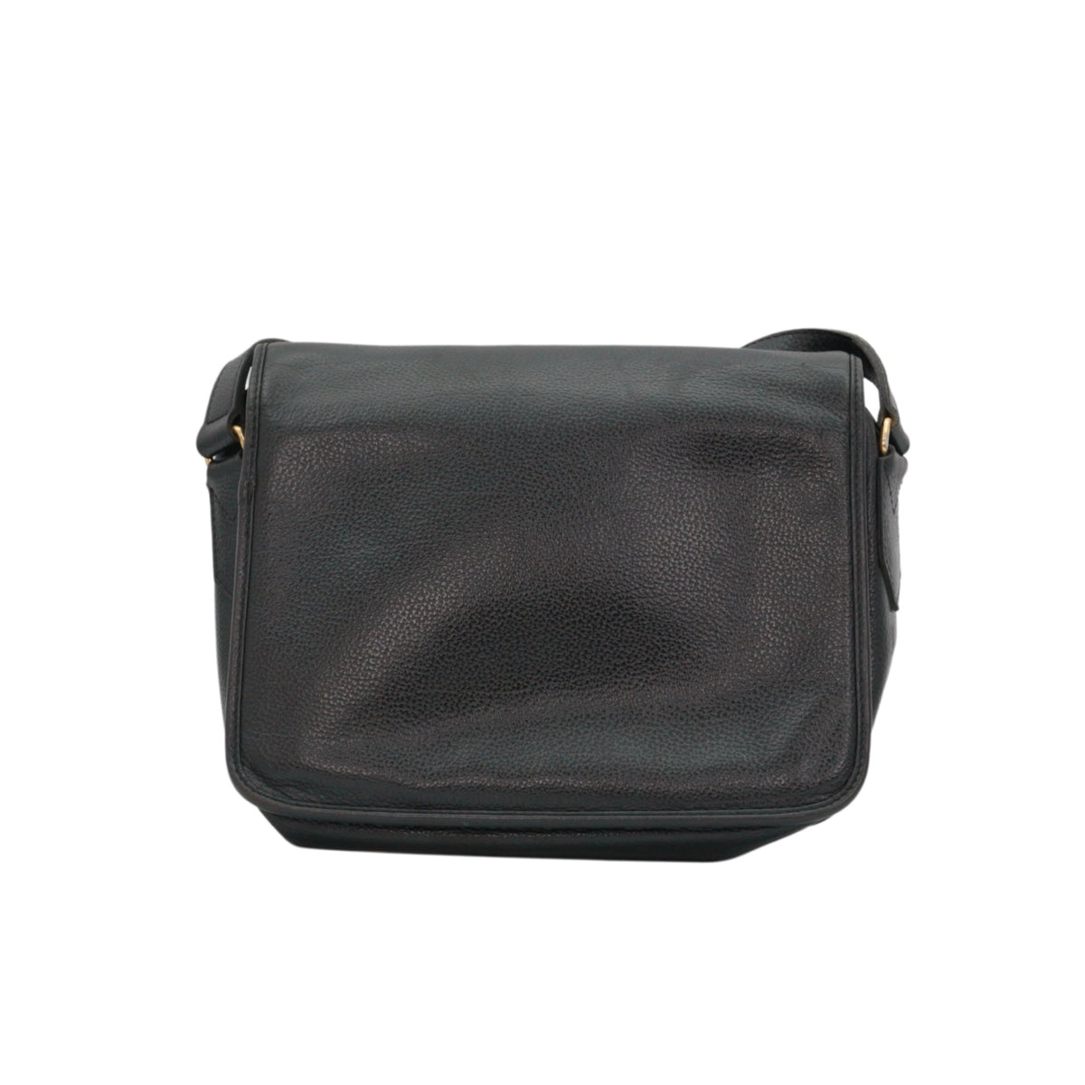 YVES SAINT LAURENT Vintage Black Leather YSL Logo Flap Shoulder Bag [Used]