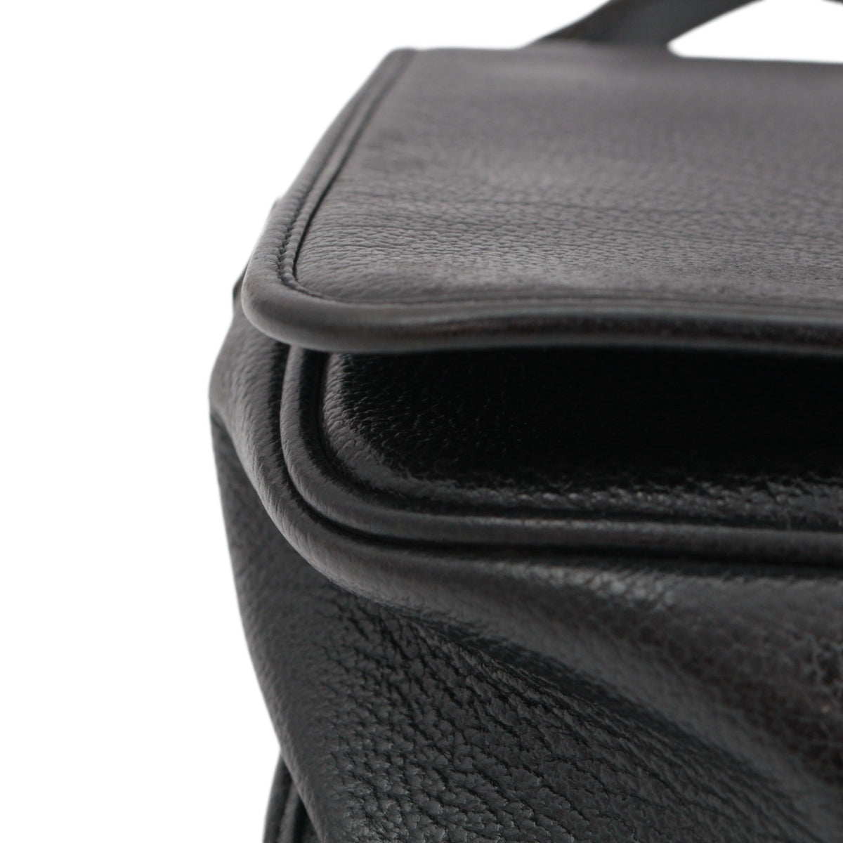 YVES SAINT LAURENT Vintage Black Leather YSL Logo Flap Shoulder Bag [Used]