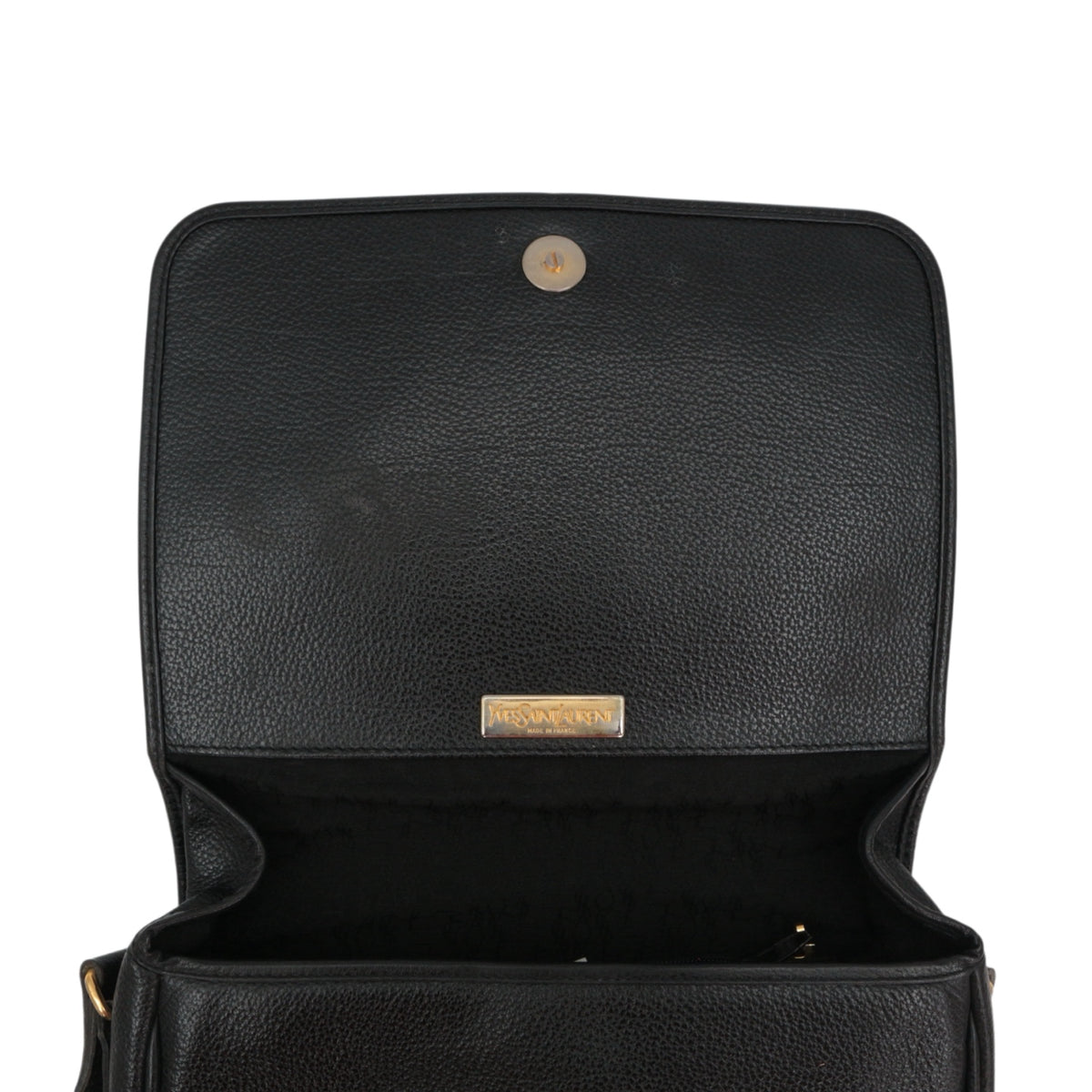 YVES SAINT LAURENT Vintage Black Leather YSL Logo Flap Shoulder Bag [Used]