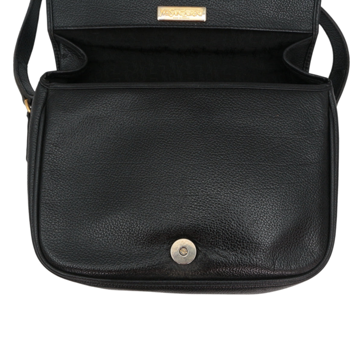 YVES SAINT LAURENT Vintage Black Leather YSL Logo Flap Shoulder Bag [Used]