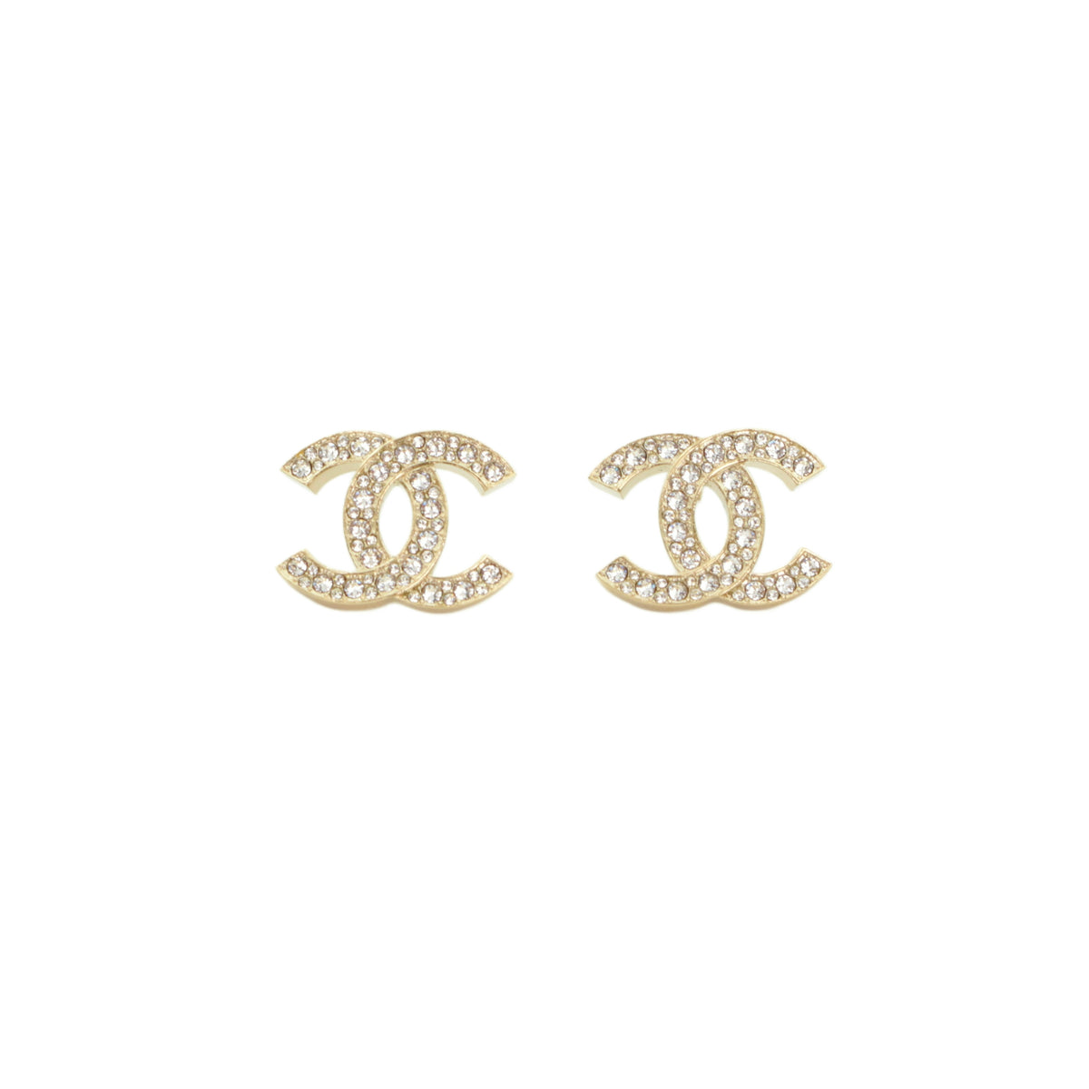 CHANEL C19C Gold Tone Rhinestone Double CC Pierced Earrings [Used]