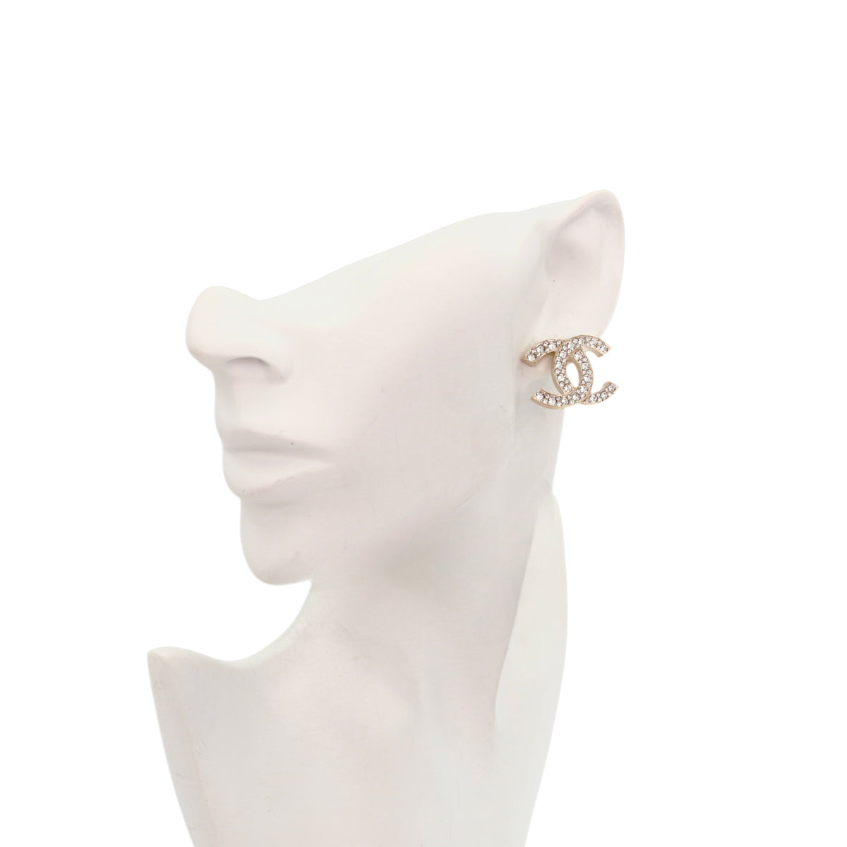 CHANEL C19C Gold Tone Rhinestone Double CC Pierced Earrings [Used]
