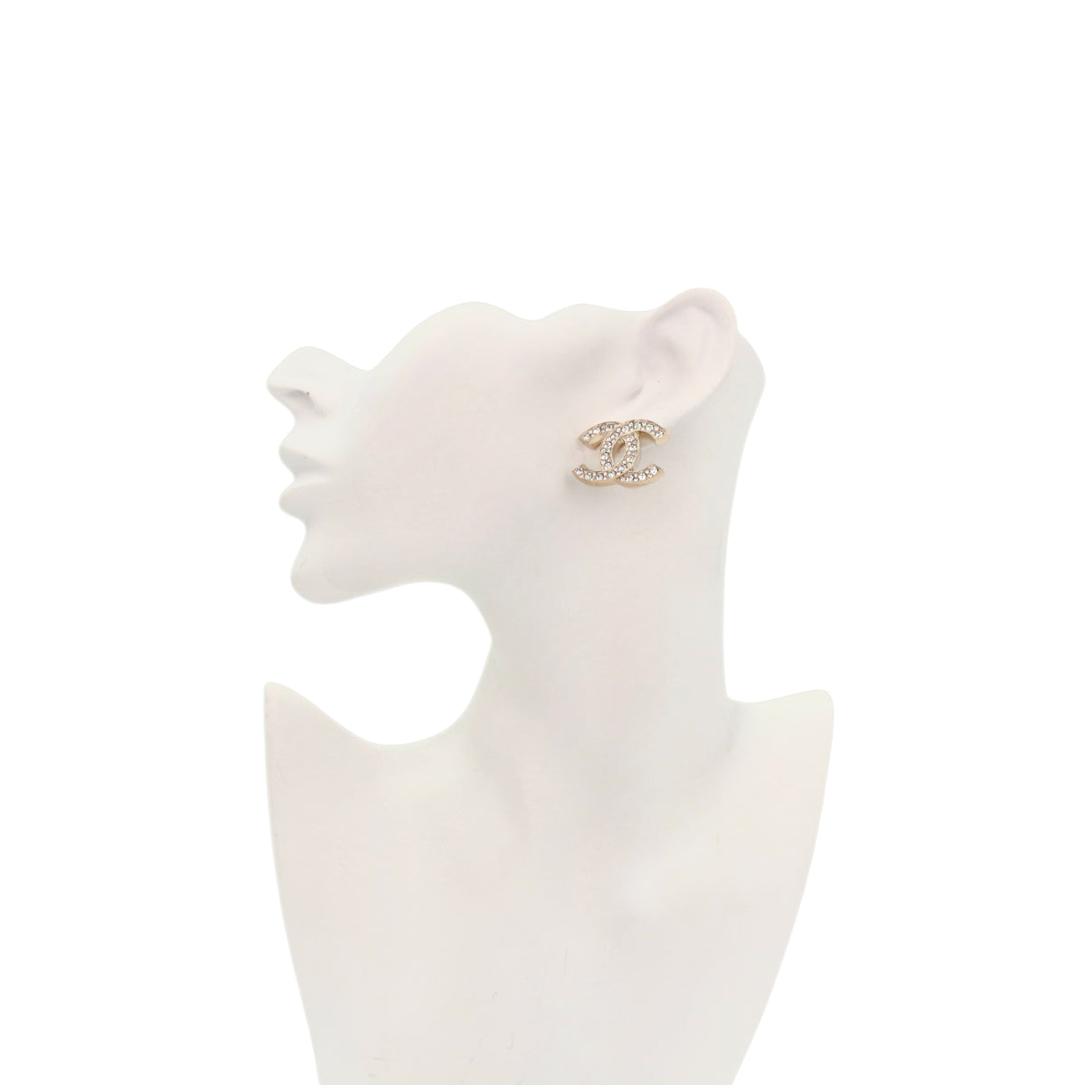 CHANEL C19C Gold Tone Rhinestone Double CC Pierced Earrings [Used]