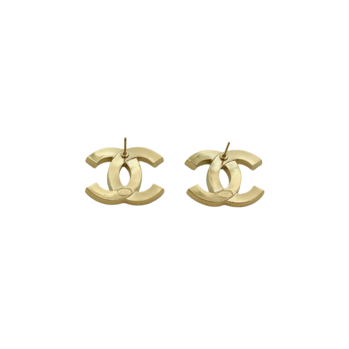 CHANEL C19C Gold Tone Rhinestone Double CC Pierced Earrings [Used]